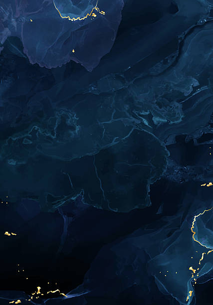 Classic blue watercolor fluid painting vector design card. Dusty navy and golden geode frame. Winter wedding invitation vector art illustration