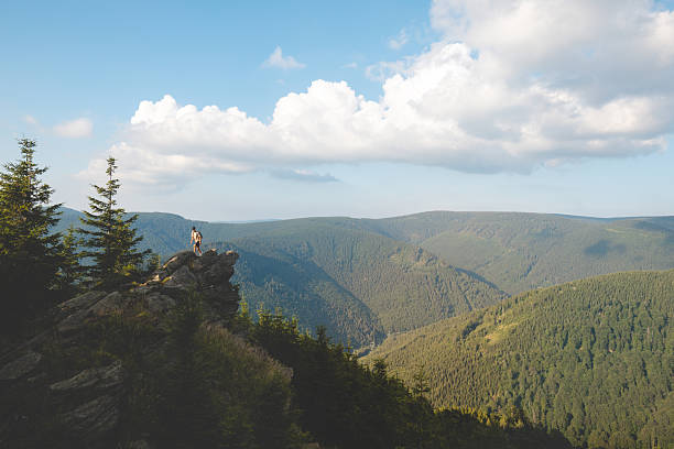 istock A person is standing on a mountain top, looking out over a beautiful landscape 2225610319