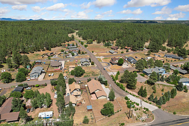 istock An aerial view showcasing a small town that is surrounded by trees 2225615131