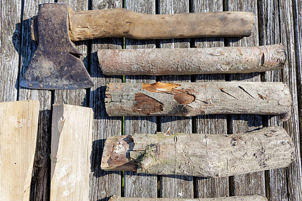 istock Title: Overhead View of Axe and Firewood 2225617003