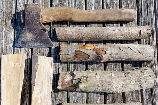 istock Title: Overhead View of Axe and Firewood 2225617019