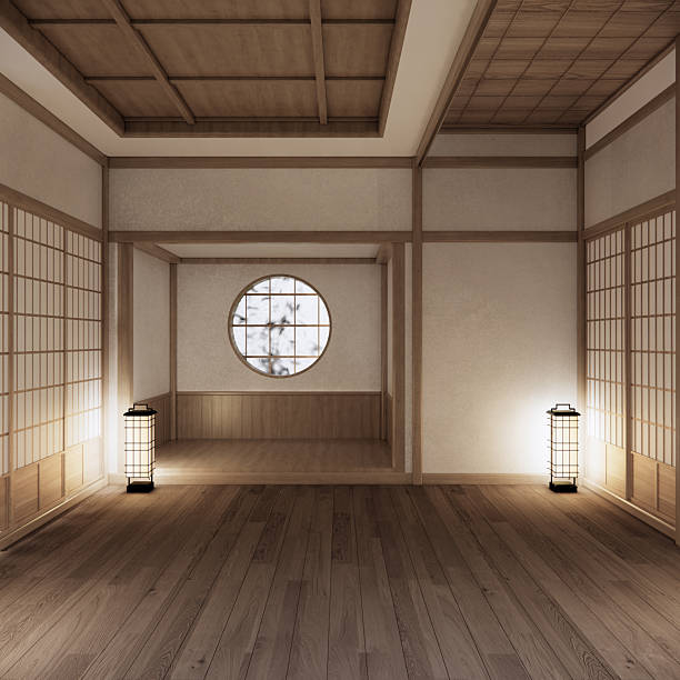 istock Modern japan style and decorated with tv cabinet on white wall. 3d rendering 2225617615