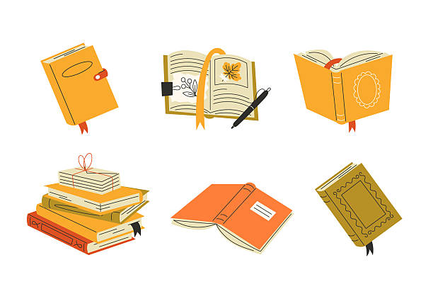 Collection of Various Books in Autumn Colors Flat Style Illustration