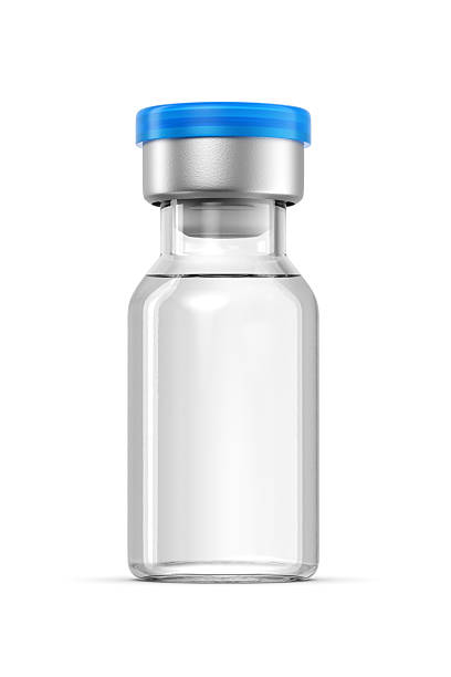 istock 2ml injection vial (2R) with a blue cap, colorless liquid isolated on white background. 3D rendering. 2225630820