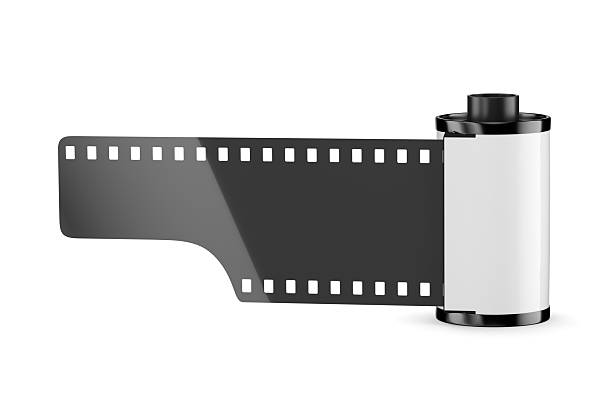 Cassette with 35mm undeveloped film isolated on white background. 3D rendering illustration.