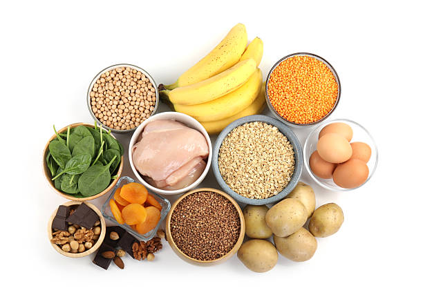 istock Different products rich in iron on white background, top view. Anemia diet plan 2225633038