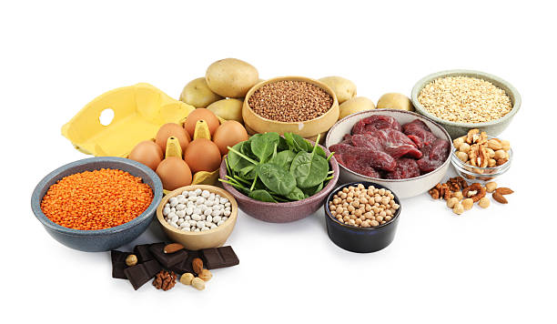 istock Different products rich in iron on white background. Anemia diet plan 2225633044