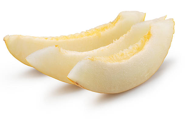 istock Three yellow melon slices isolated on white background. File contains clipping path. 2225638587