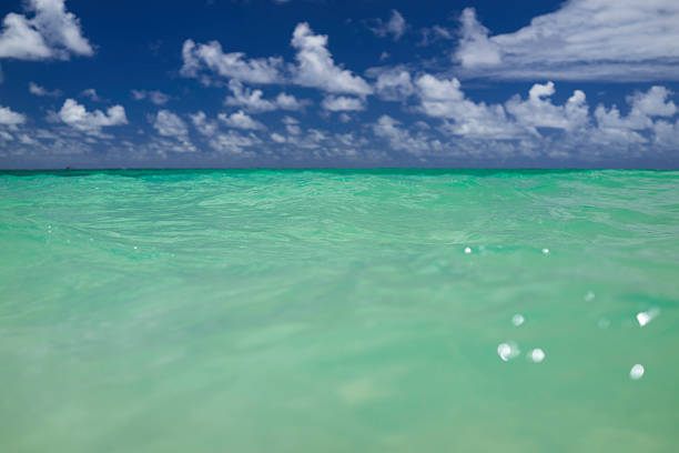 Turquoise water and white clouds in a blue sky
