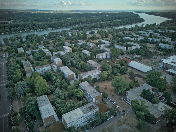 Riverside urban area aerial view