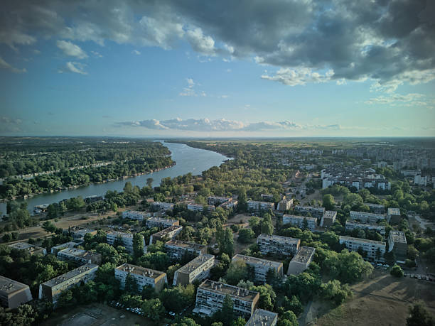 istock Urban cityscape aerial view with panoramic river landscape 2225658352