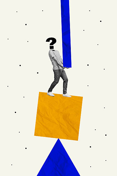 istock Vertical photo collage of anonym man instead head question mark build geometry figure shape dilemma balance isolated on painted background 2225658714