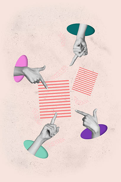 istock Creative picture image template collage of different people promoters point finger copyspace pastel background 2225659233