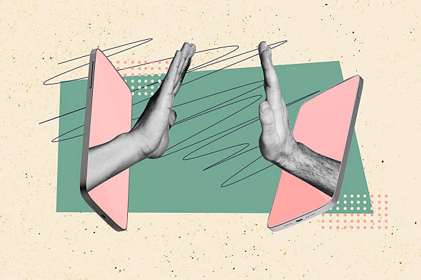 istock Creative photo collage hands body fragments touchscreen display devices teamwork cooperation high five remote distant communication 2225660524