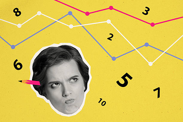 istock Photo collage artwork minimal picture of doubtful ponder lady trying solve math examples isolated yellow color background 2225660527