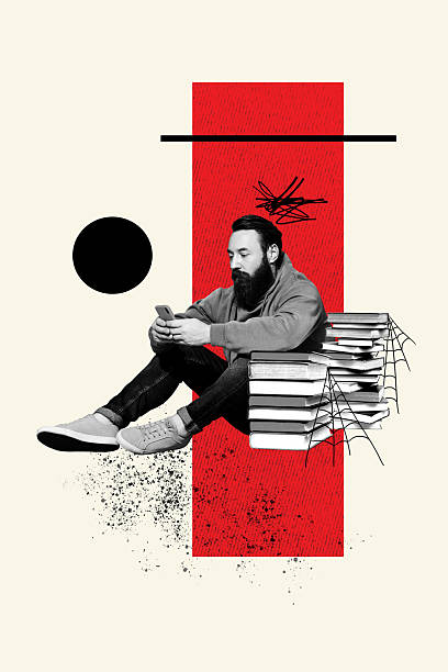 istock Vertical composite artwork collage image picture of guy use smart phone pile stack book isolated on creative background 2225661886