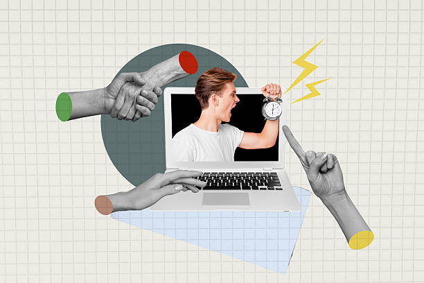 istock Creative collage picture young man scream stressed irritated alarm bell ringing deadline regime 3d hands body fragments gesture miss 2225662202