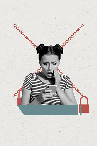 istock Vertical collage picture young shocked woman afraid scared smartphone digital device social media cyber privacy hacking security padlock 2225664687