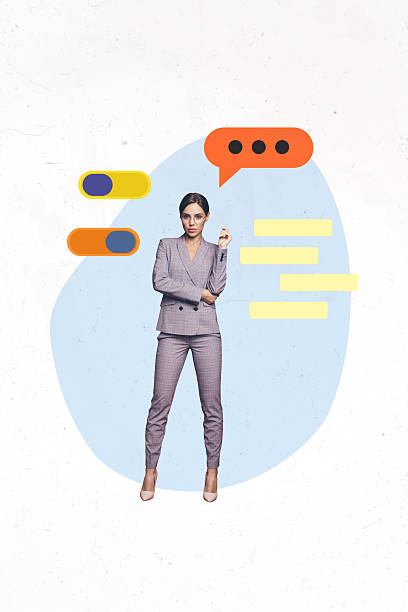istock Trend artwork composite sketch photo collage of sms message app contact email empty speech space cloud confident woman model posing 2225664918