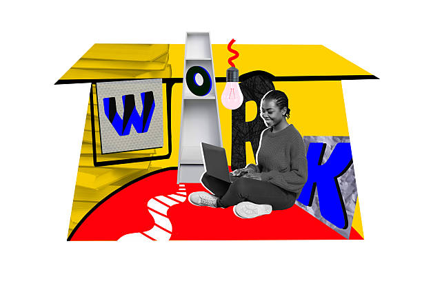 istock Creative collage cheerful girl work home remote job freelancer lightbulb lamp eureka idea smart solution decision laptop 2225667035