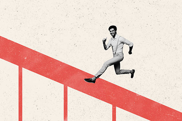 istock Creative collage picture young man run achieve goal persistence path go up hill step inspiration motivation reach success target 2225668294