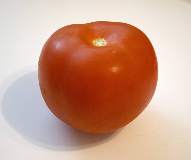 istock One fresh whole red tomato with white background close up. 2225670365