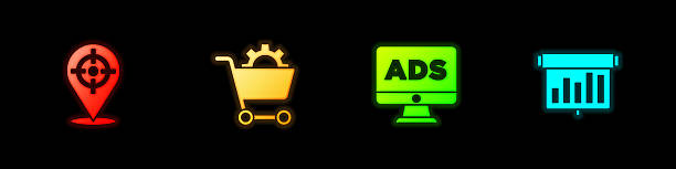 istock Set Target sport, Shopping cart, Advertising and Board with graph chart icon. Vector 2225685432