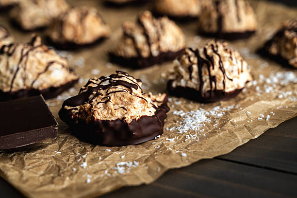 istock Macaroons Drizzled with Dark Chocolate on Unbleached Parchment Paper 2225704156