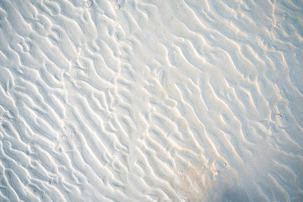 Close-up of beach sand texture with natural wave-like patterns and subtle shadows. Perfect background for summer, vacation, and nature-themed designs or creative projects.