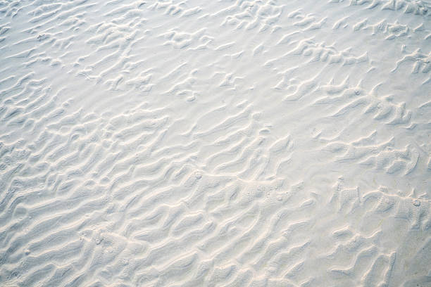 Close-up of beach sand texture with natural wave-like patterns and subtle shadows. Perfect background for summer, vacation, and nature-themed designs or creative projects.