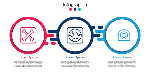 Set line Archeology Earth globe and Roulette construction. Business infographic template. Vector.