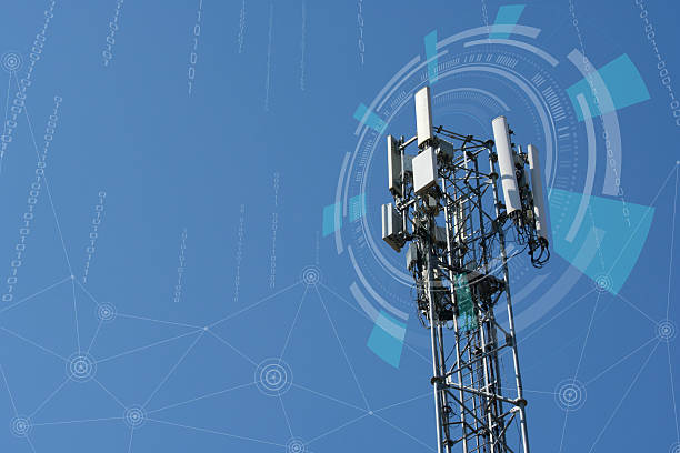 istock Telecommunication tower or Cellular network tower for mobile phone calls, wireless internet access. Global connection and internet network business concept 2225717192