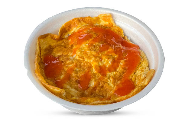 Fried Omelet with Chili Sauce in Foam Bowl