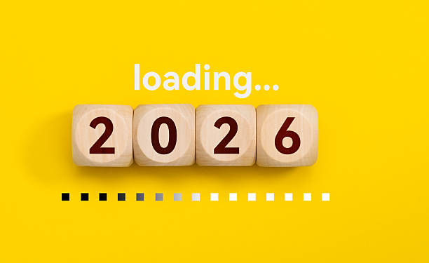 istock Loading bar with wooden blocks 2026 on yellow background 2225733309