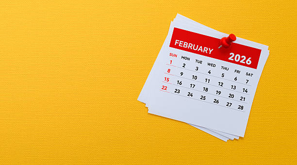 istock 2026 February calendar on yellow background 2225733484