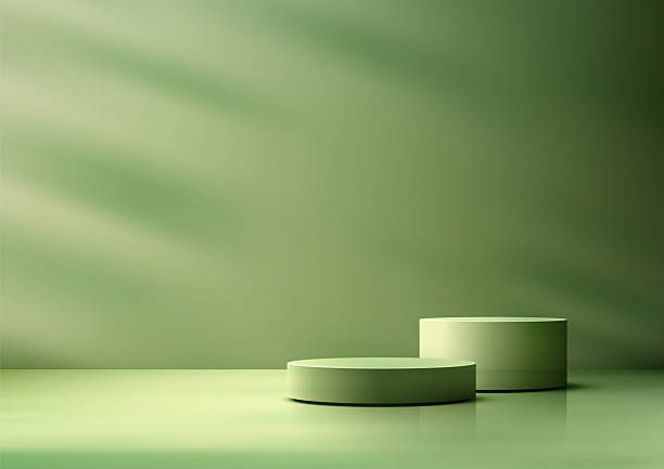 istock modern green product display podium with minimalist 3d cylinders podiums and spotlight for branding mockup template design scene on reflective surface 2225747362