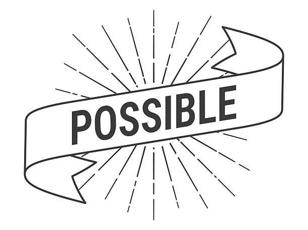 Possible. Banner, ribbon, label with a thin black outline and light rays. Trendy black and white illustration isolated on a blank background for your own design. Vector Illustration (EPS file, well layered and grouped). Easy to edit, manipulate, resize or colorize. Vector and Jpeg file of different sizes.