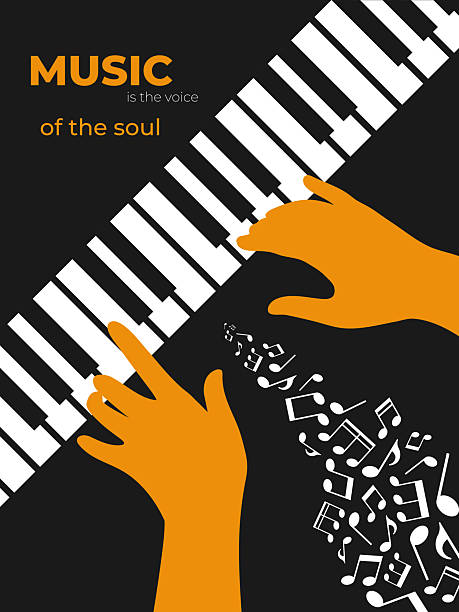 istock Music poster design with human hands playing the piano and notes. Minimalist music background. Vector illustration 2225757377