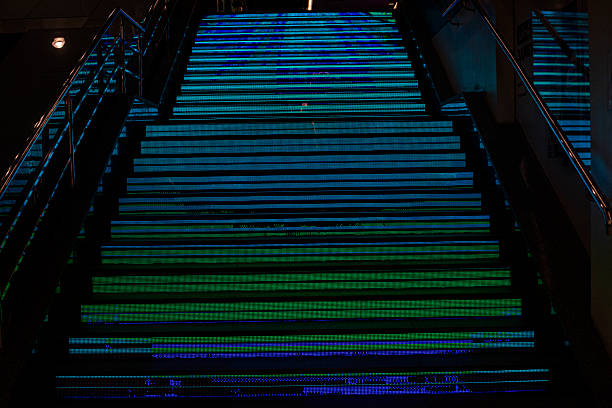 stylishblue illuminated staircase in the mall