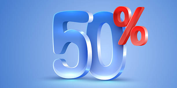 istock Mega shopping offer 50 percent discount glossy glass 3d render. Sale banner. 2225765523