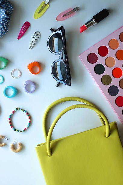 istock Green Bag, Colorful Accessories and Make Up 2225769826