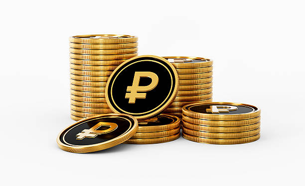 istock Sleek Golden And Black Russian Ruble Coins Rounded Coins Stack On White Background 3d Illustration 2225771781