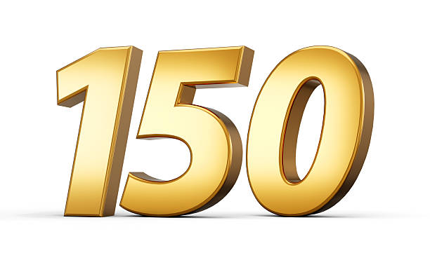 istock 3d number 150 one hundred fifty Gold text isolated on white background with reflection 3d illustration 2225772132