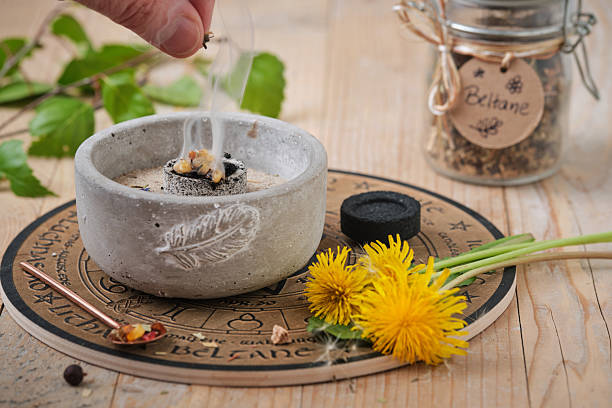 istock Placing incense on a glowing coal - holy smoke ritual on Beltane 2225772550