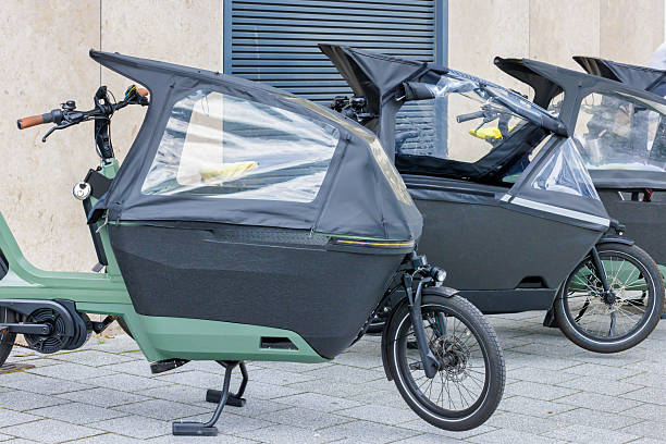 istock Row of Dutch electric cargo bikes 2225776203