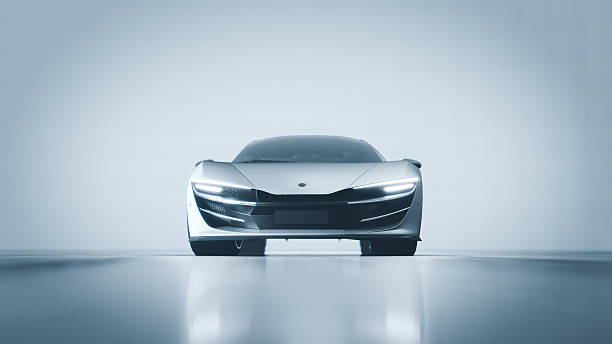 istock Sleek white sports car parked on reflective floor in a professional studio environment 2225780676