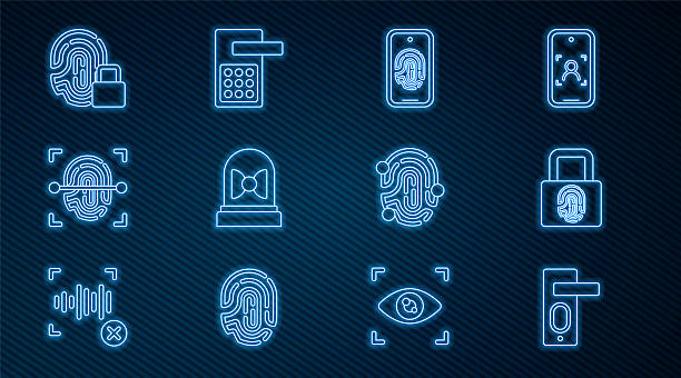 istock Set line Fingerprint door lock, with, Mobile fingerprint scan, Motion sensor, and Digital icon. Vector 2225782932