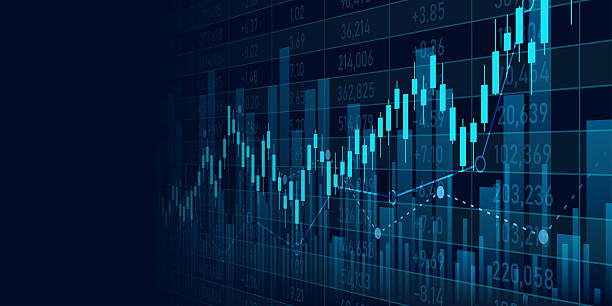 istock Abstract financial graph with up trend line chart in stock market on blue colour background 2225784096