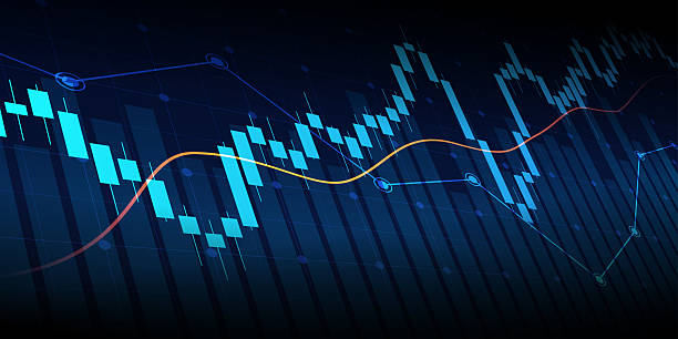 istock Abstract financial graph with up trend line chart in stock market on blue colour background 2225784149