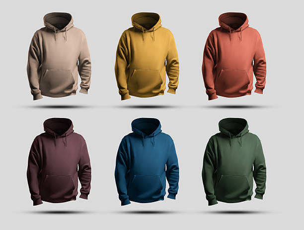 istock Mockup of bright men's hoodies oversized 3D rendering, front view, isolated on background, set 2225794004